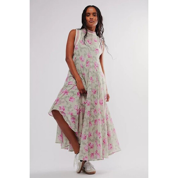 Free People Bali Adaire Long Maxi Dress Floral Printed Sleeveless Swing S 280051 - Picture 1 of 8